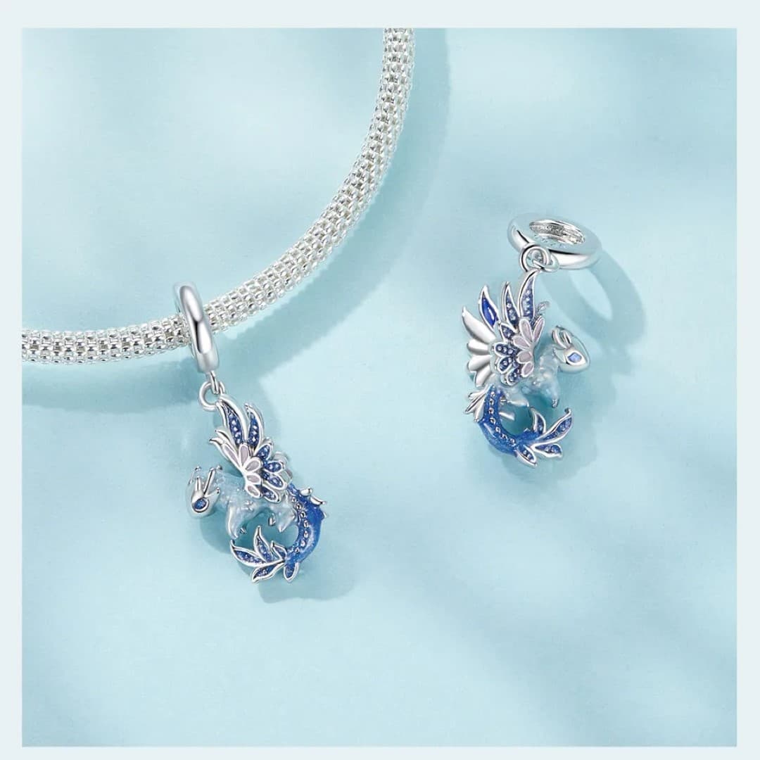 Charms do Pandora Błęktitny Smok srebro 925 białe złoto