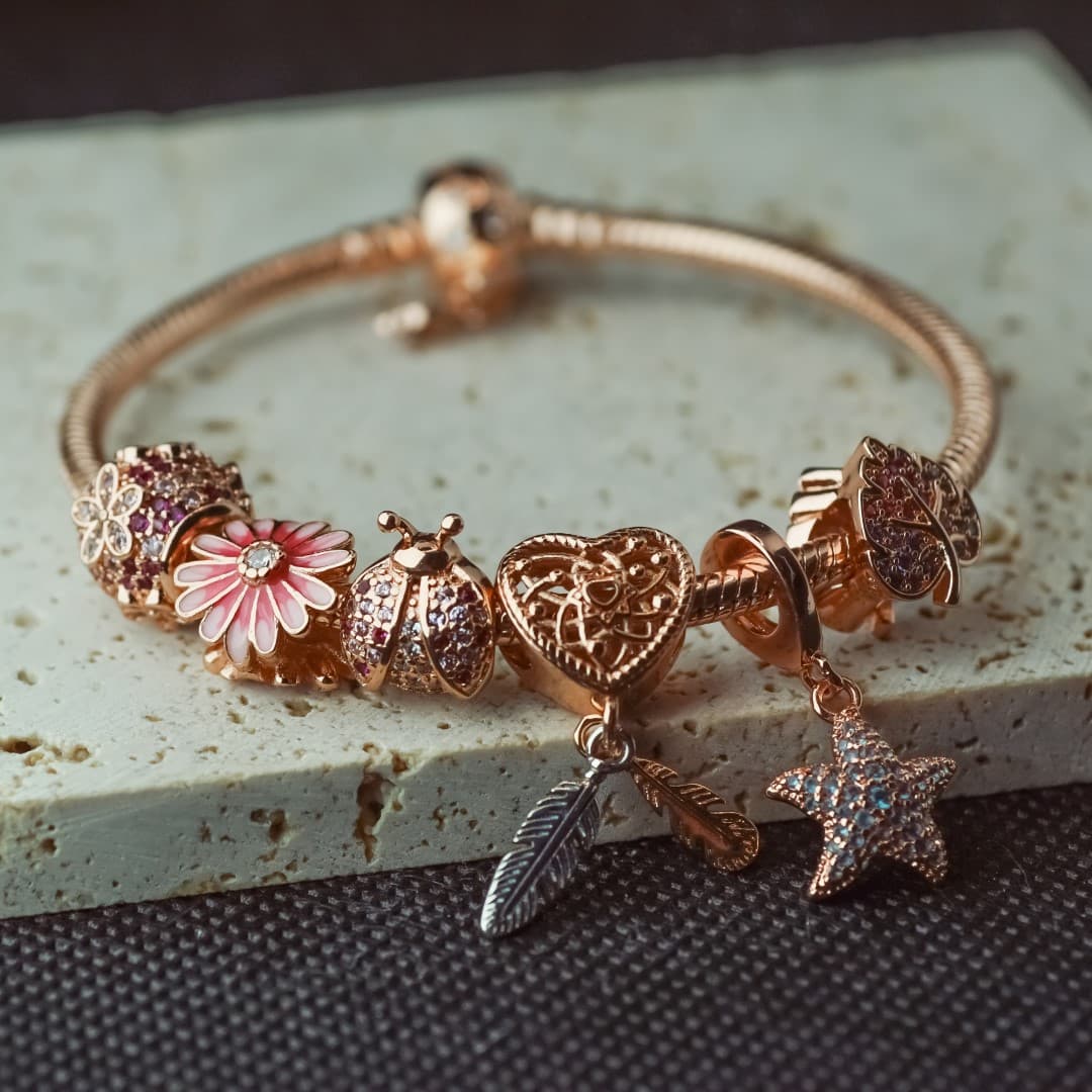 Bransoletka do charms modułowa typu Pandora w kolorze różowego złota