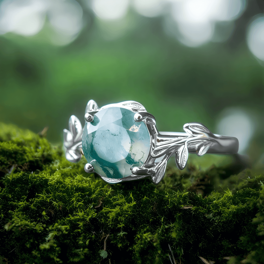 Pierścionek AGAT MCHOWY srebro 925 zielony regulowany