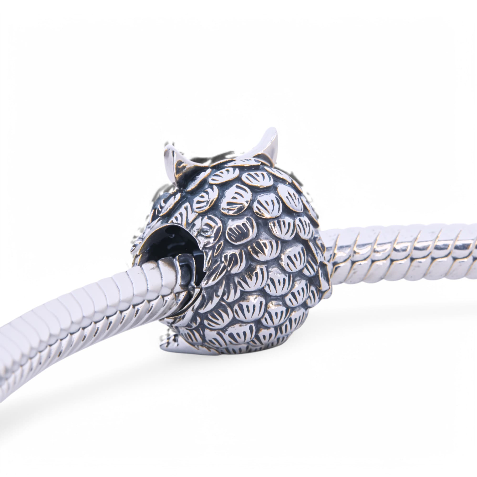 Charms zawieszka Sówka Puchacz srebro 925 opal zielony sowa