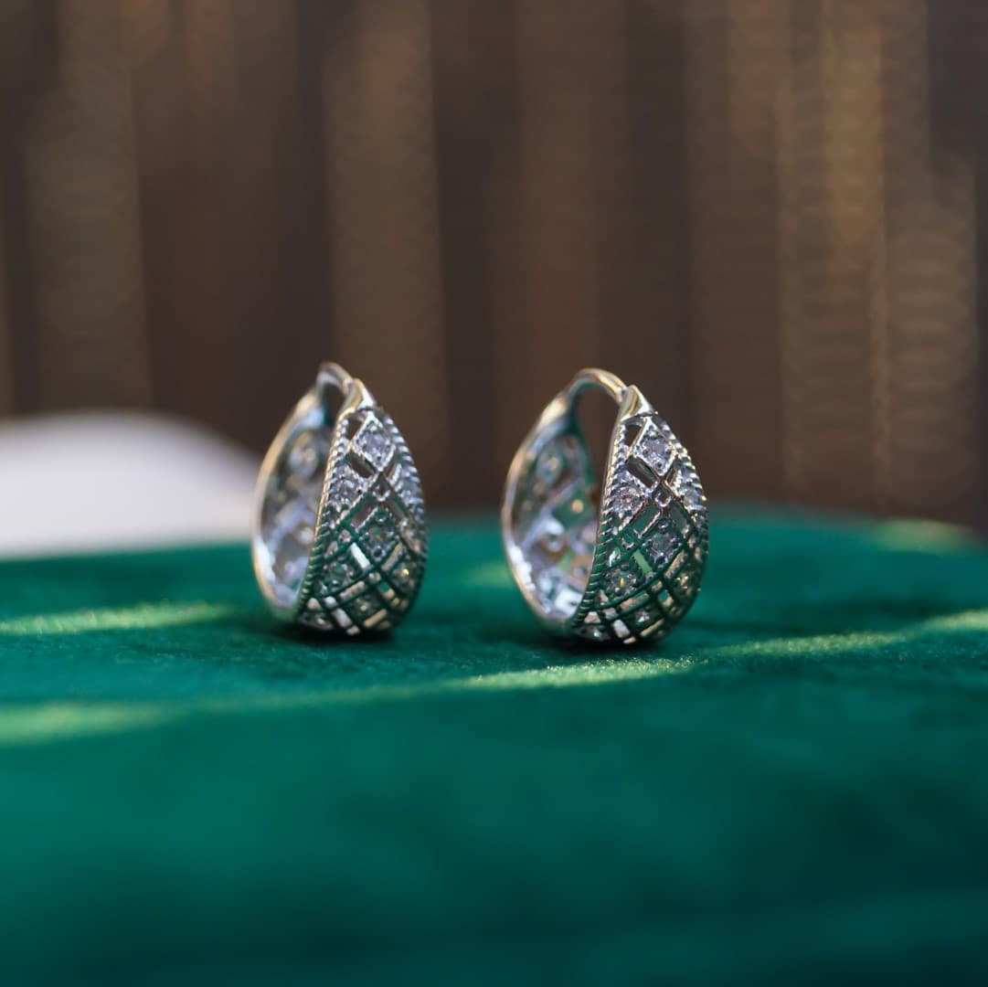 Kolczyki Koronkowe Srebro 925 białe złoto