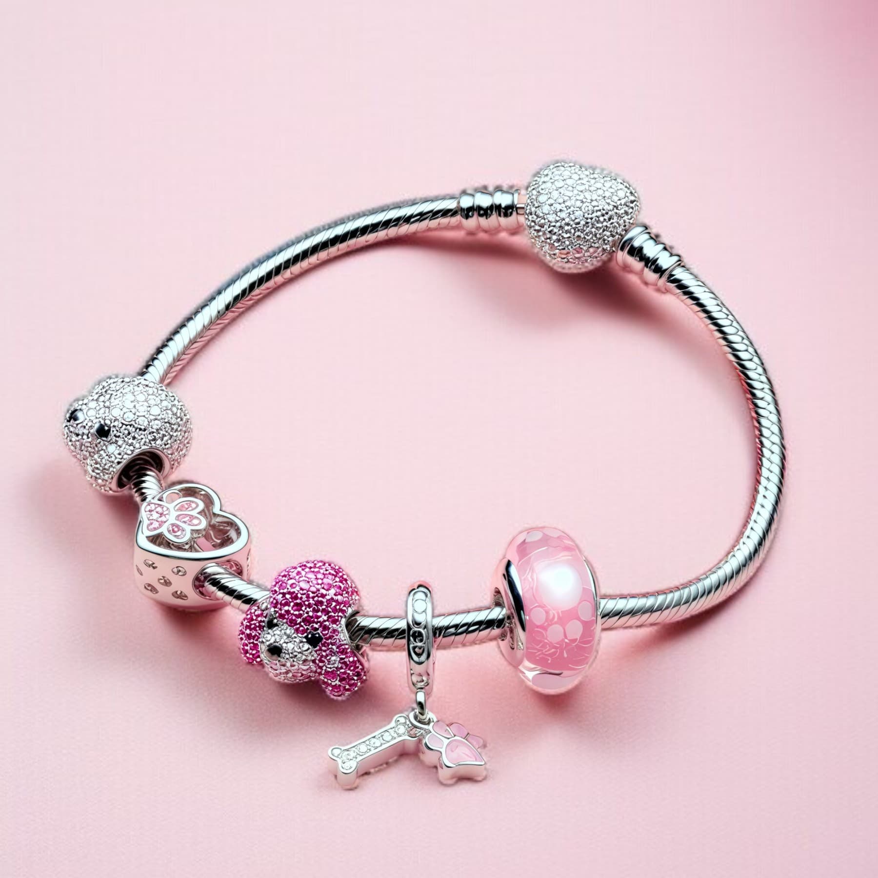 Charms ŁAPKA srebro 925 kot pies łapa różowe cyrkonie