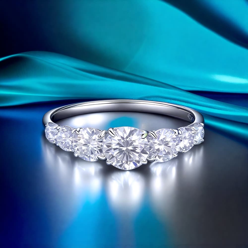 Srebrny pierścionek z moissanitami 1,12 ct kaskada 7 kamieni moissanit