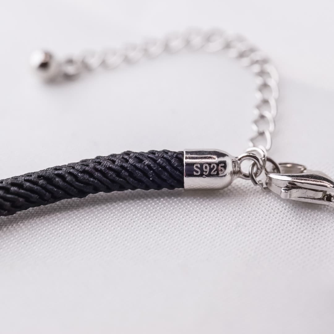 Bransoletka sznurkowa gruba Srebro 925 i platyna