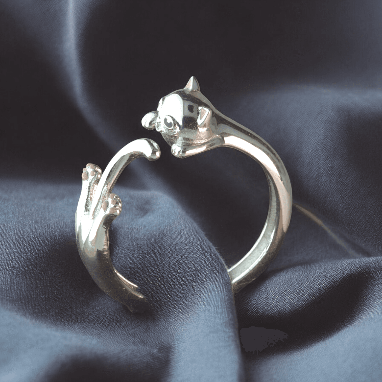 Pierścionek CZARNY BIAŁY KOT Srebro 925 powlekane czarnym złotem platynowane