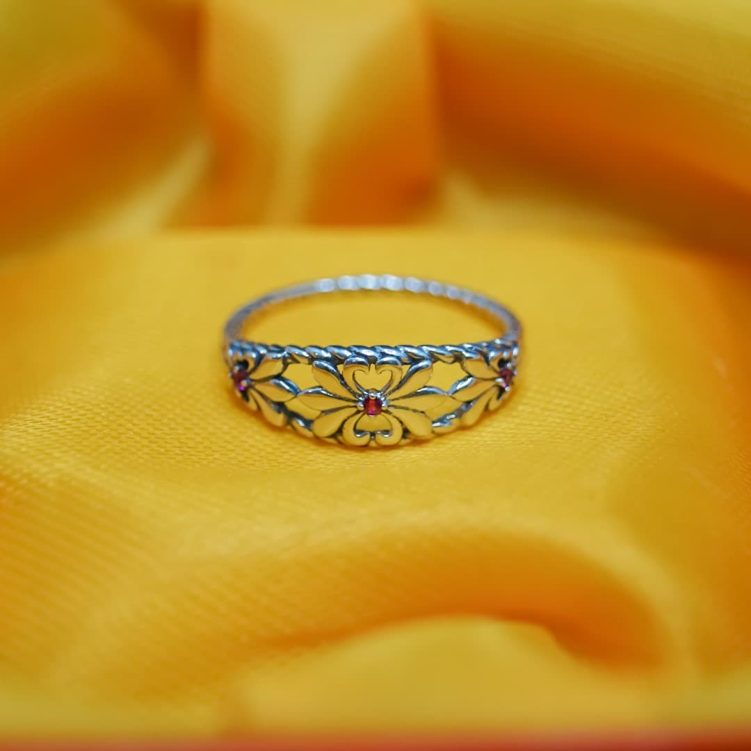 Antyczny pierścionek Kwiat Irys srebro 925