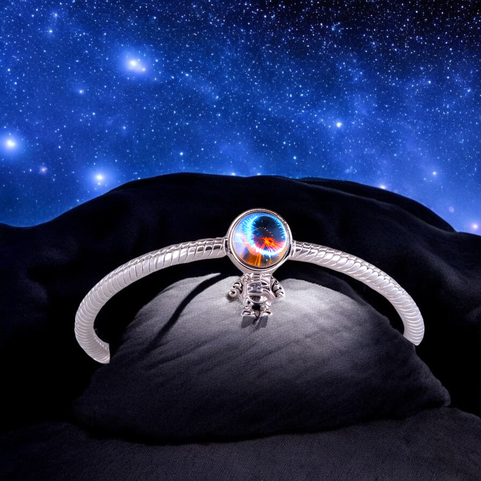 Charms zawieszka Astronauta srebro 925 kosmonauta kamień księżycowy