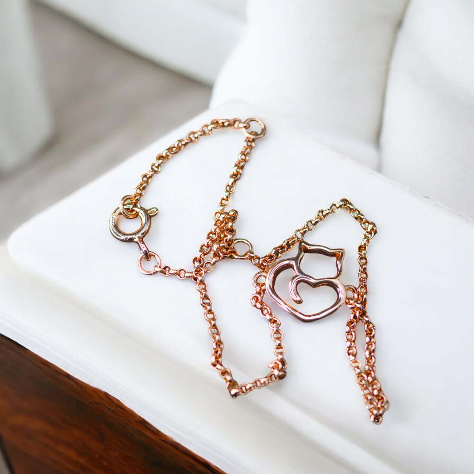 Bransoletka KOT srebro 925 różowe złoto  regulowana