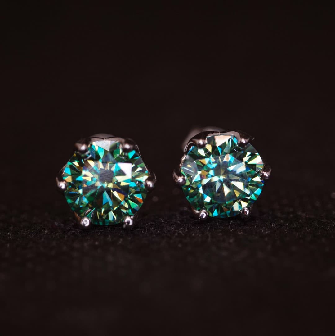 Kolczyki z diamentem Moissanite zielono niebieski Srebro 925 Moissanit