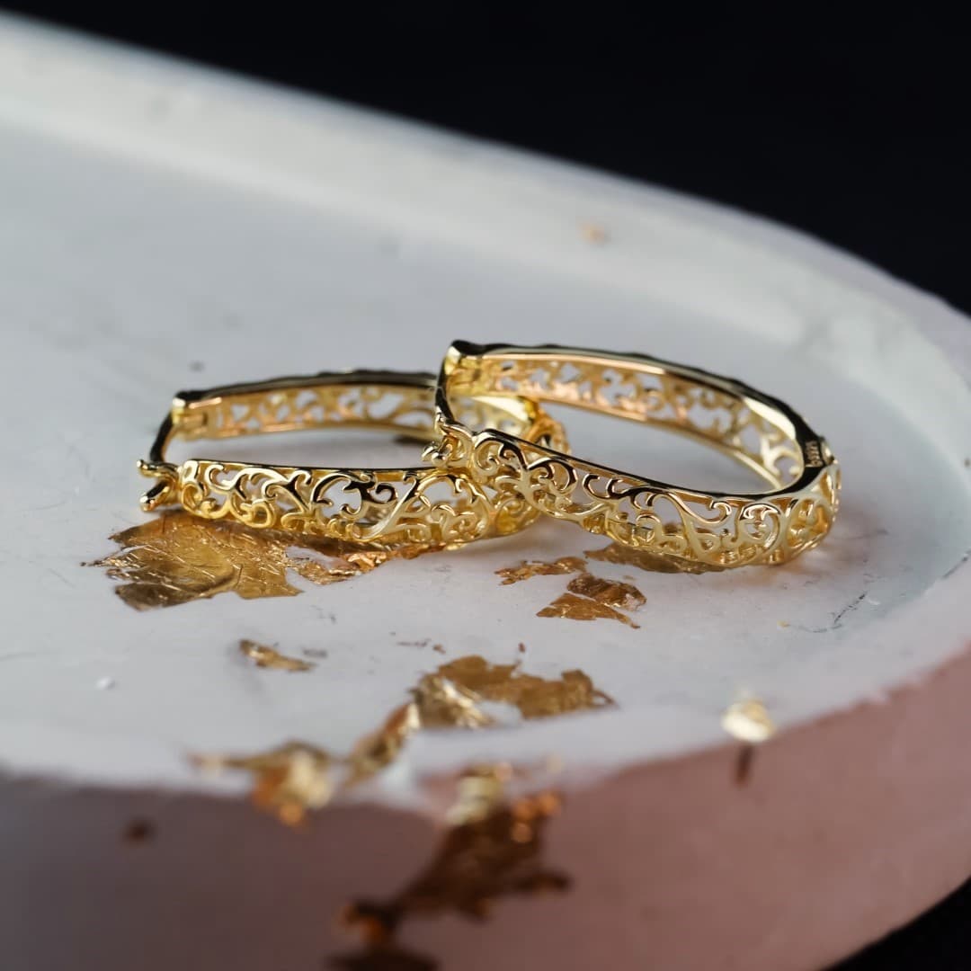 Kolczyki Vintage Winorośl srebro 925 pokryte 18 karatowym złotem Retro