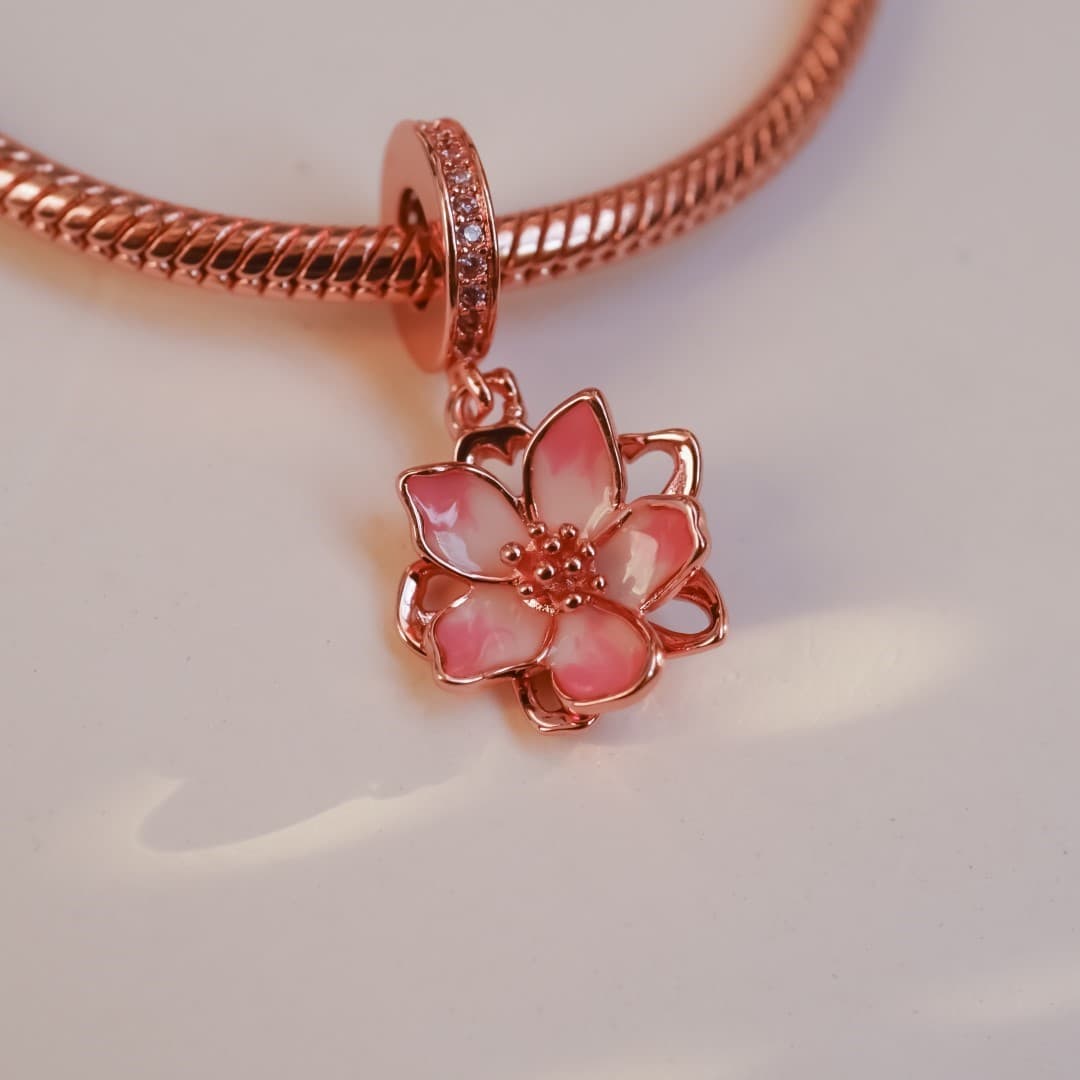Charms zawieszka Złoty Kwiat srebro 925 rose gold