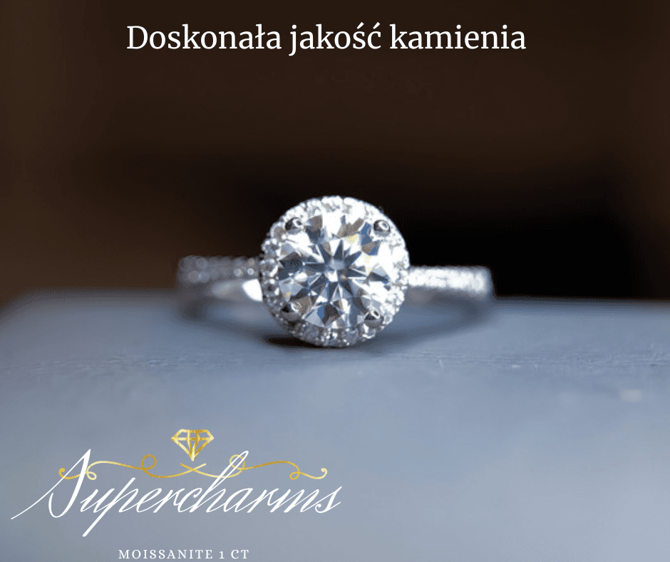 Pierścionek Halo Moissanite 1 ct srebro 925