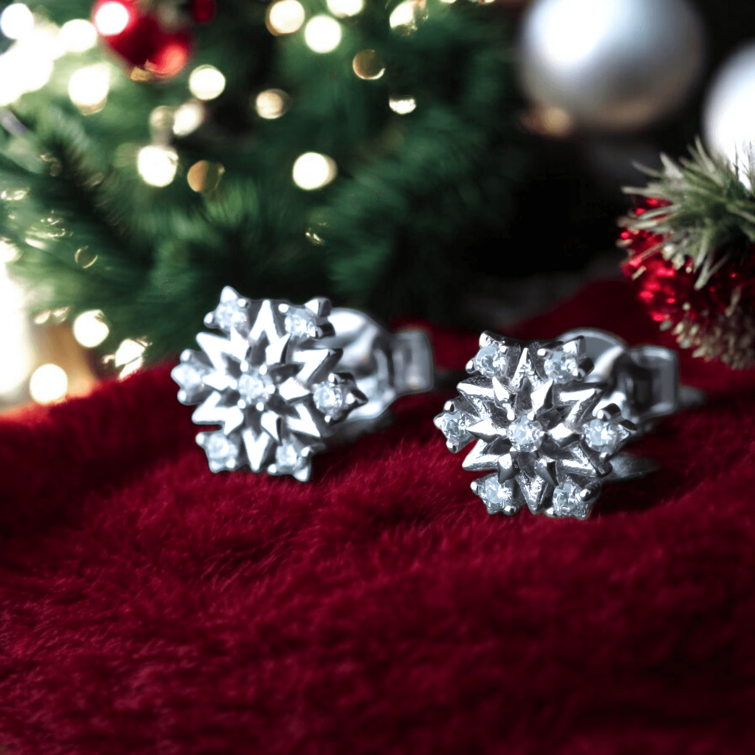 Kolczyki PŁATEK ŚNIEGU srebro 925 białe złoto z kryształkami