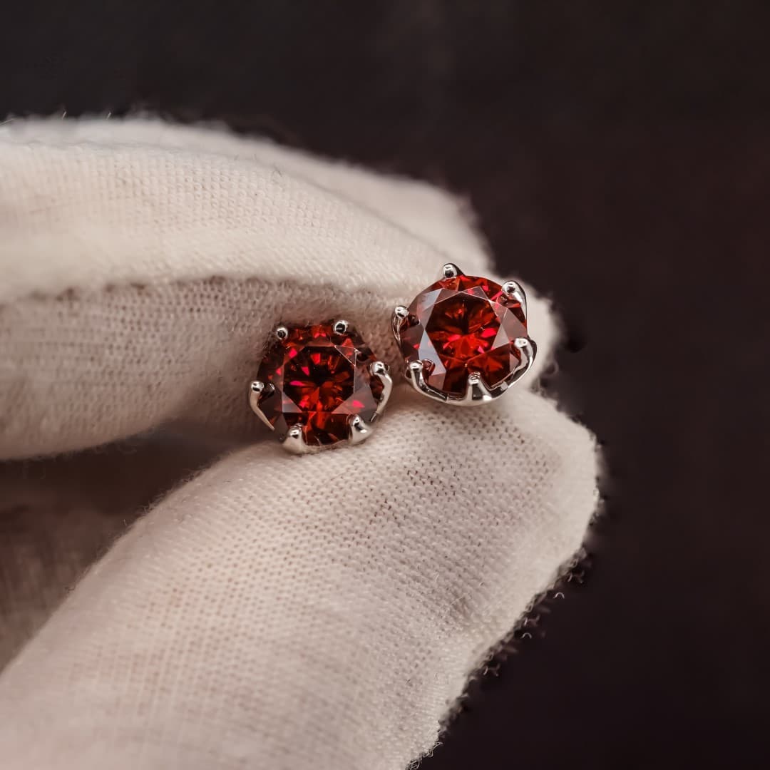Kolczyki sztyft czerwone Rubin  Moissanit diament laboratoryjny diament