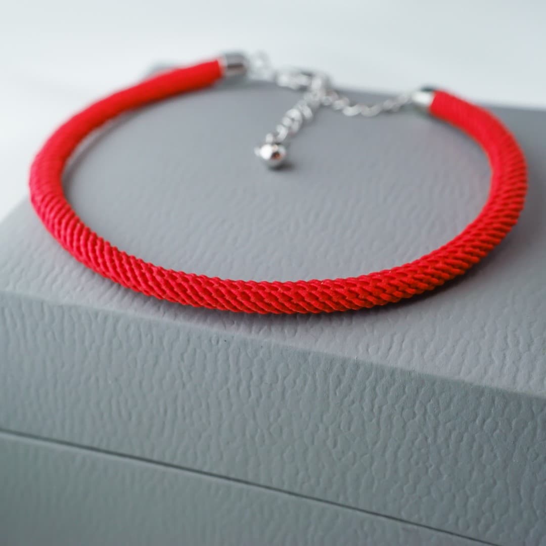 Bransoletka sznurkowa gruba Srebro 925 i platyna