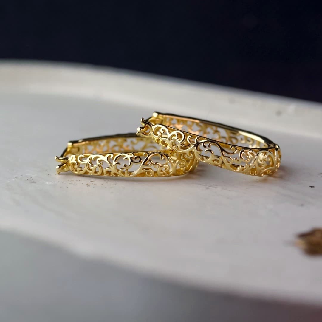 Kolczyki Vintage Winorośl srebro 925 pokryte 18 karatowym złotem Retro