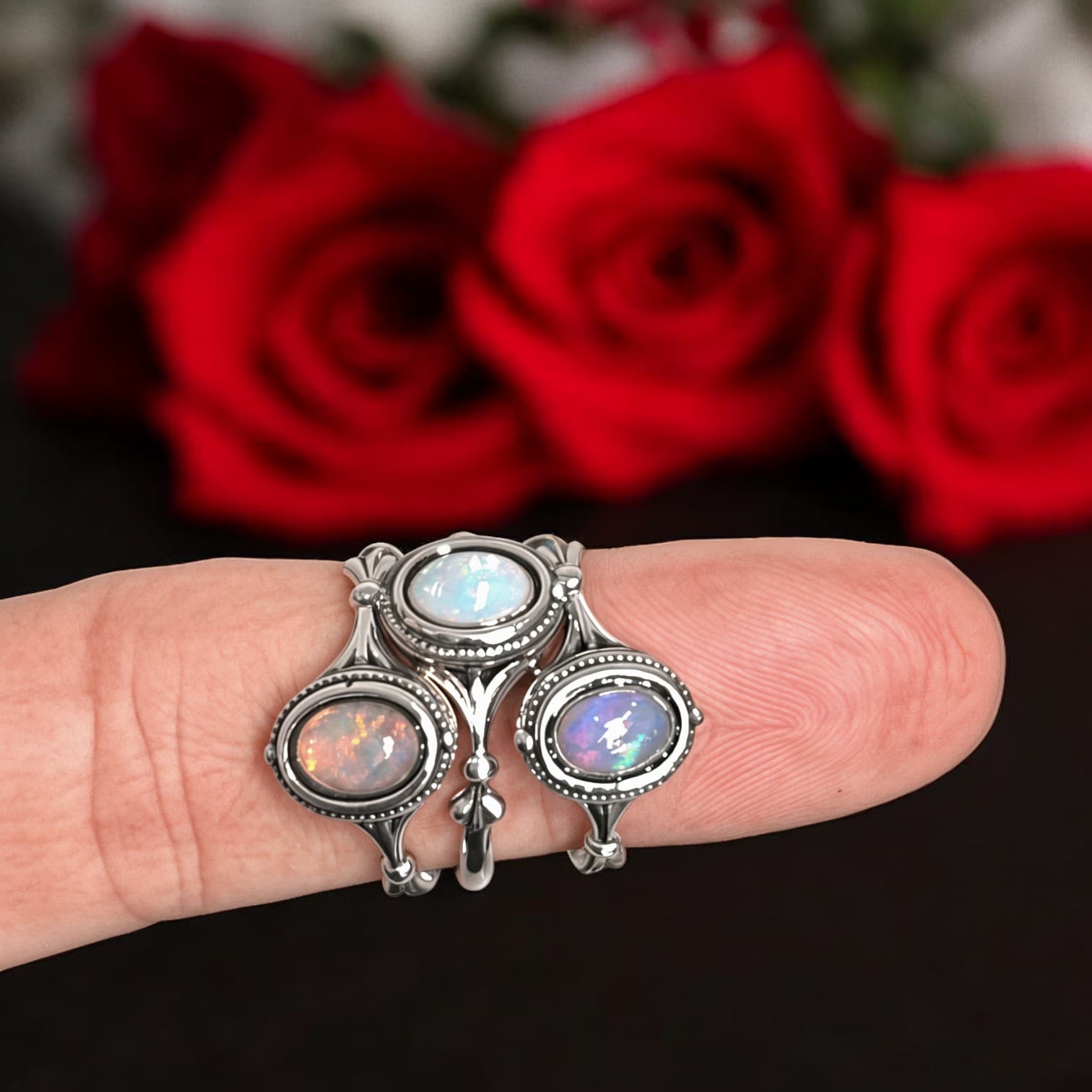 Pierścionek z OPALEM srebro 925 retro regulowany