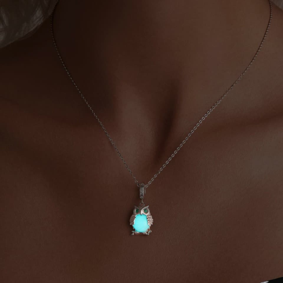 Charms zawieszka Świecąca Sowa srebro 925 luminescencyjna platyna