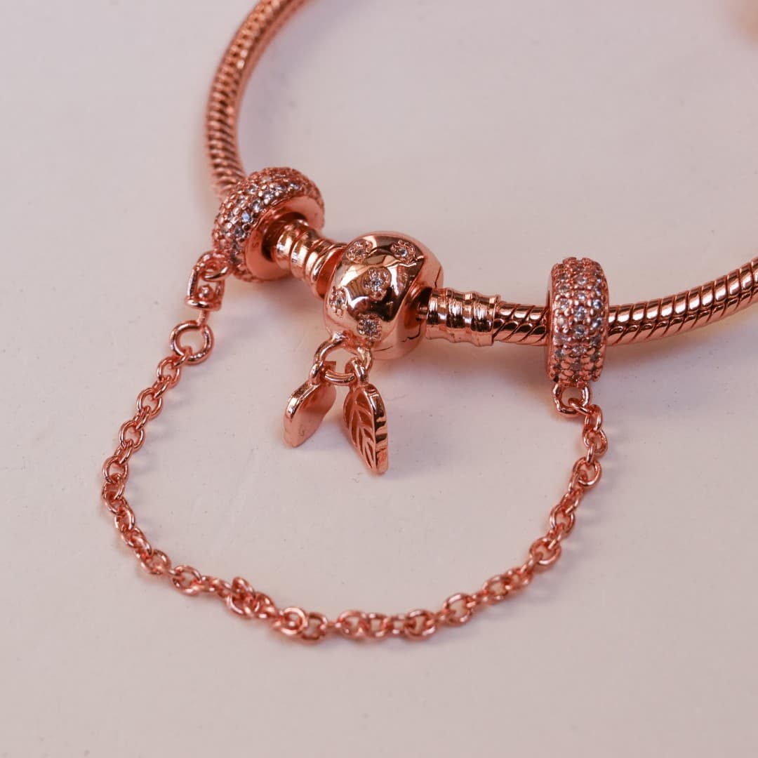 Łańcuszek zabezpieczający z gwintem srebro 925 różowe złoto rose gold