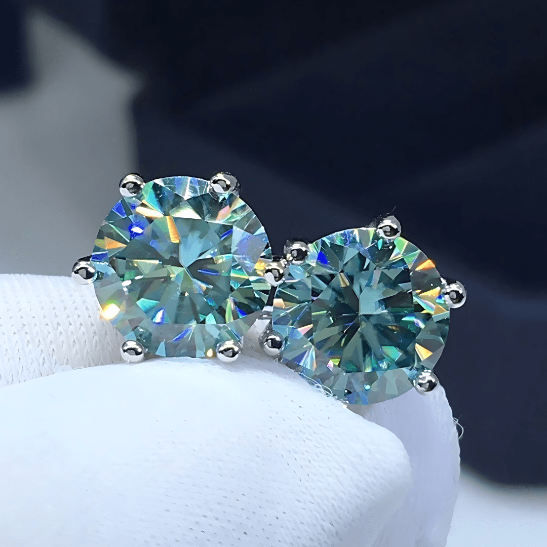 Kolczyki z diamentem Moissanite zielono niebieski Srebro 925 Moissanit