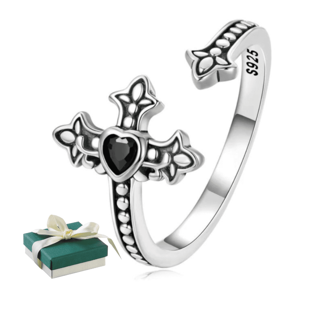 Pierścionek Czarny Krzyż srebro 925