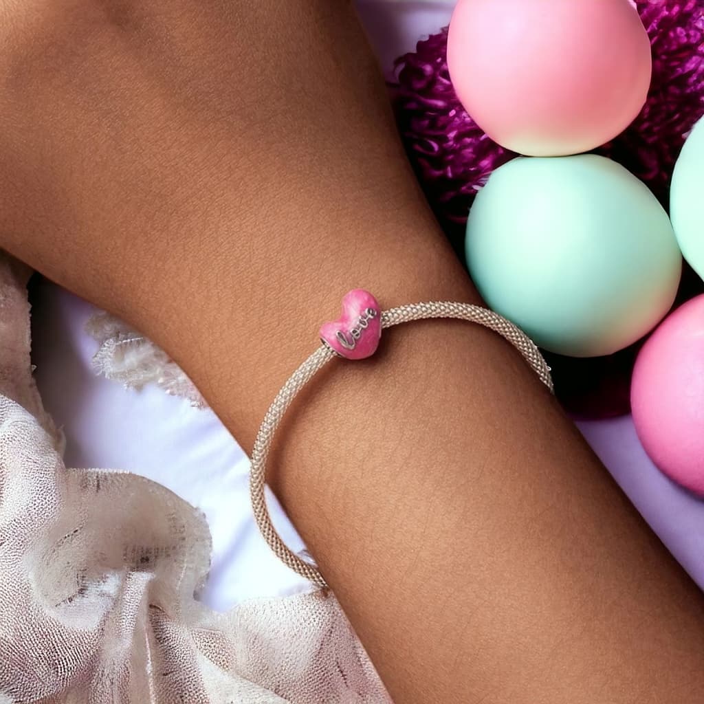 Charms RÓŻOWE LOVE  srebro 925 serce miłość walentynki kocham cię