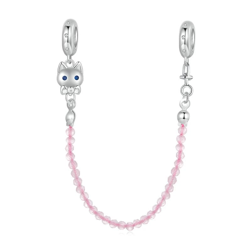 Łańcuszek zabezpieczający do bransoletki Pandora Kotek z muszką srebro 925 złoto