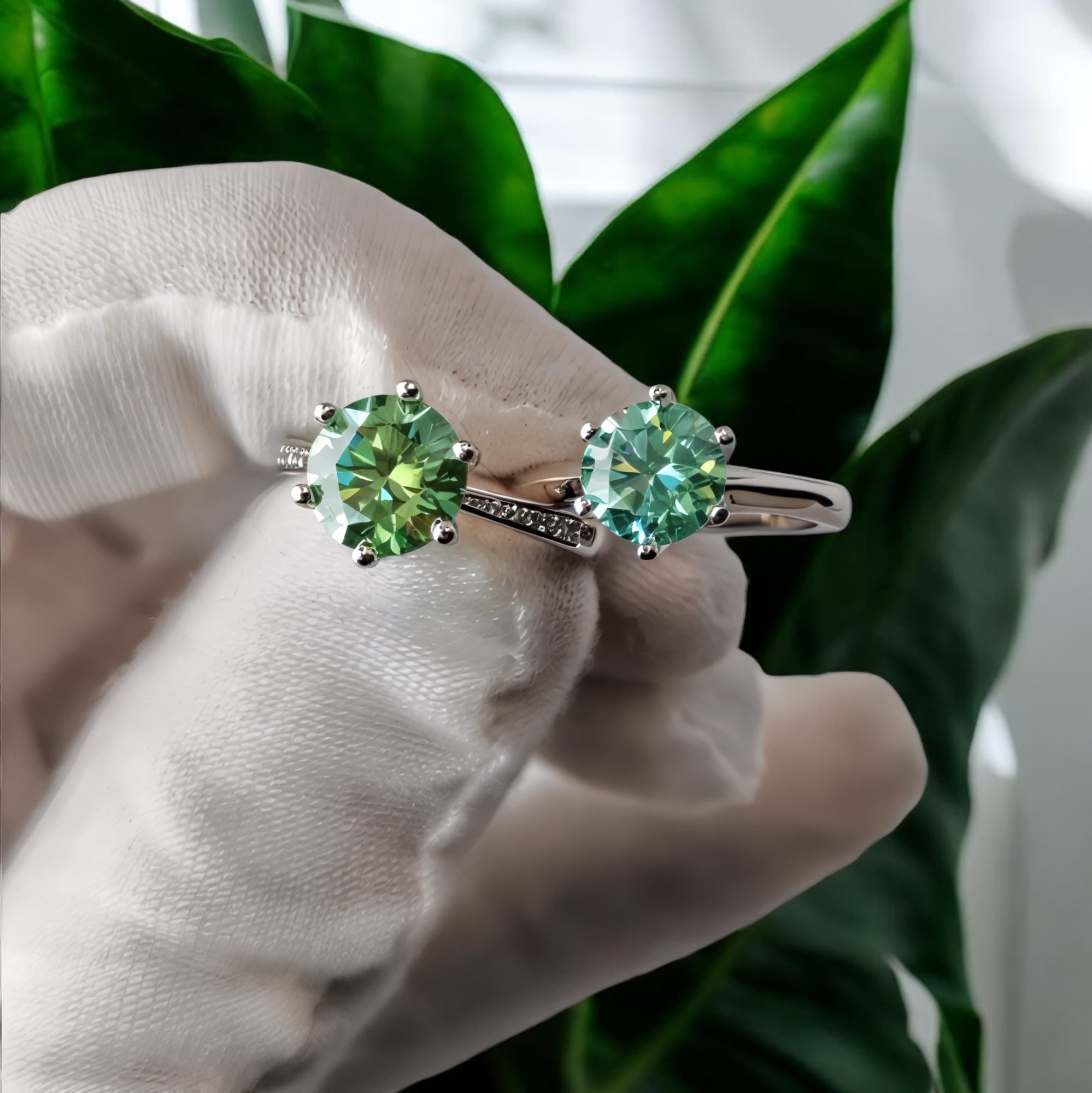 Pierścionek Moissanit 3 ct zielony duży kamień srebro 925 regulowany diament laboratoryjny