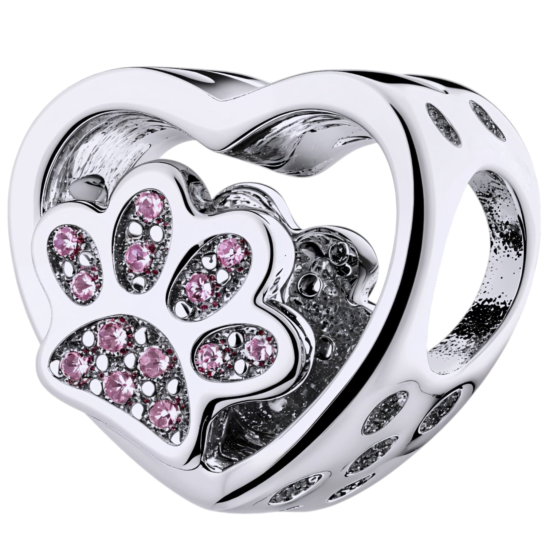 Charms ŁAPKA srebro 925 kot pies łapa różowe cyrkonie