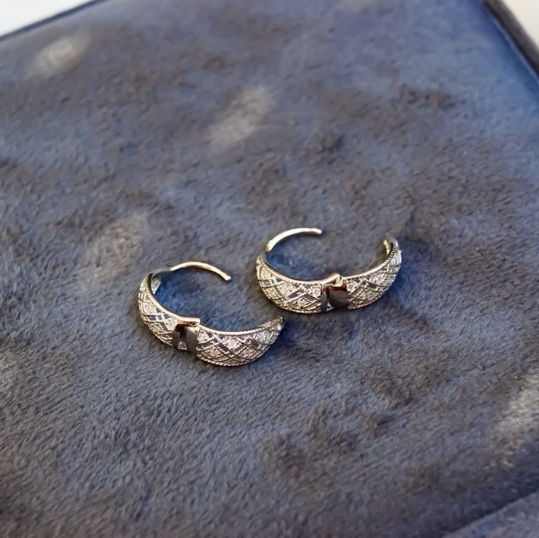 Kolczyki Koronkowe Srebro 925 białe złoto