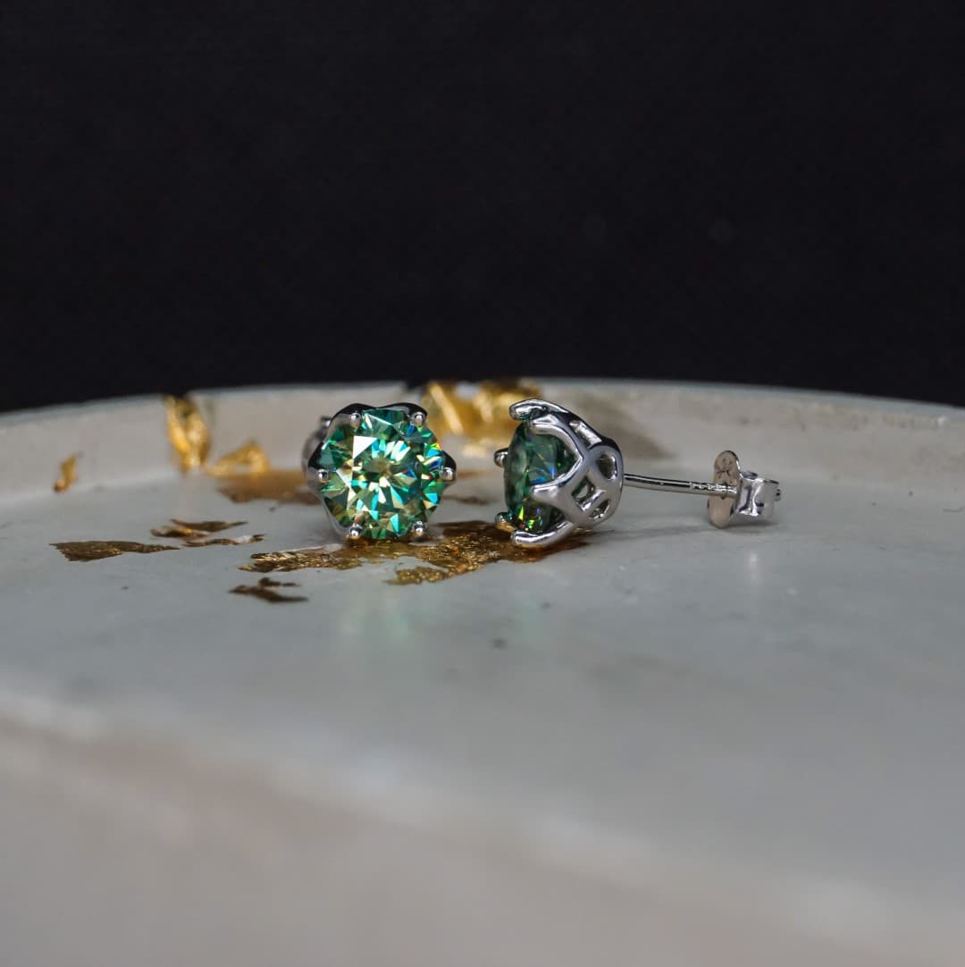 Kolczyki z diamentem Moissanite zielono niebieski Srebro 925 Moissanit