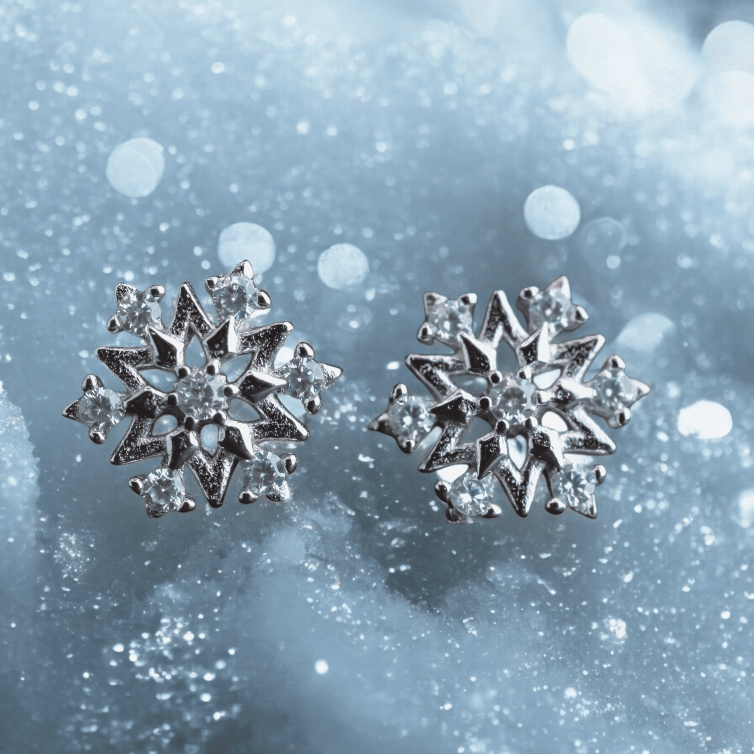 Kolczyki PŁATEK ŚNIEGU srebro 925 białe złoto z kryształkami