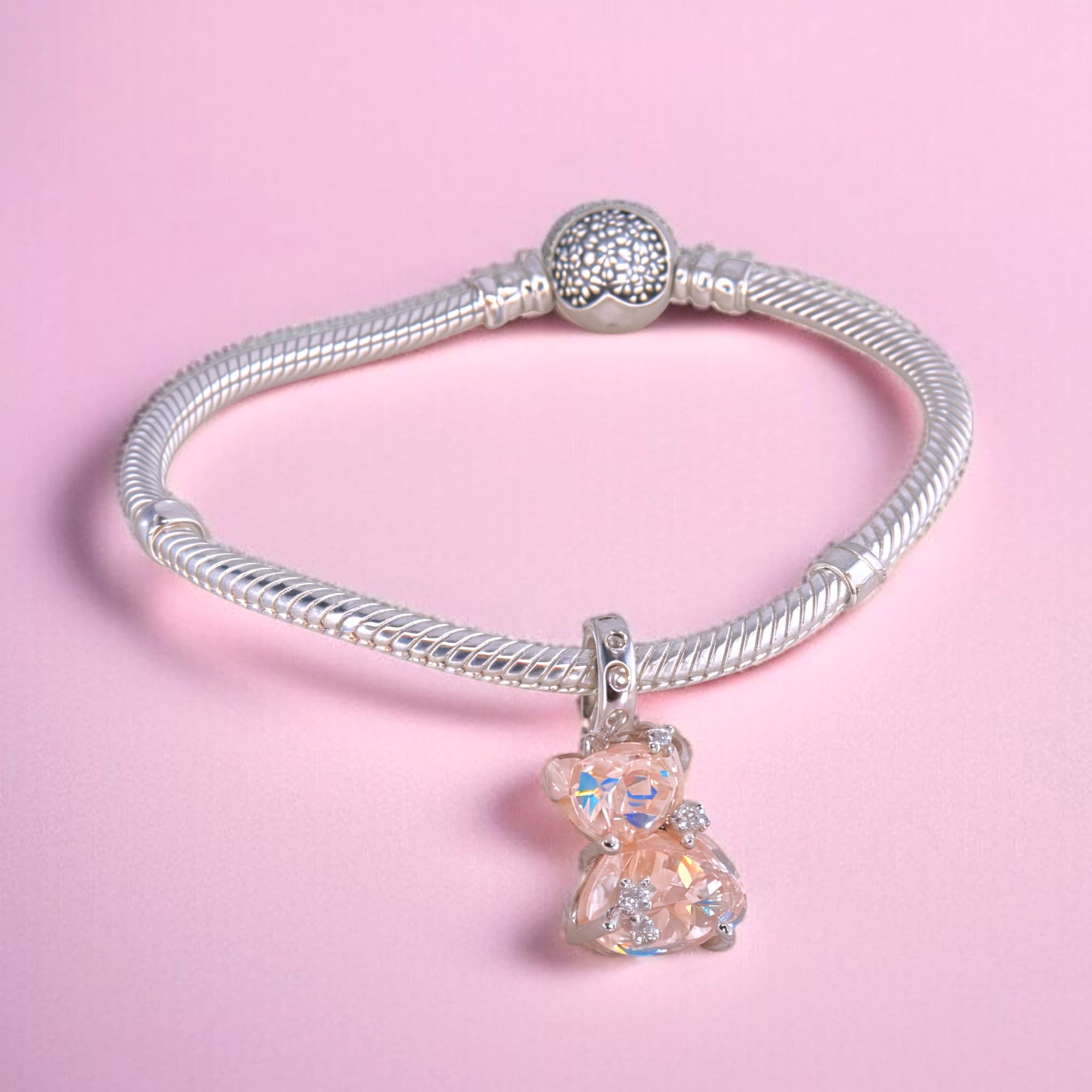 Charms Opalizujący Żelkowy Miś zawieszka srebro 925 białe złoto pastelowy