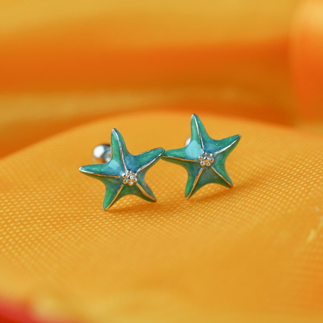 Małe kolczyki srebro 925 oceaniczna rozgwiazda sztyft wakacyjna