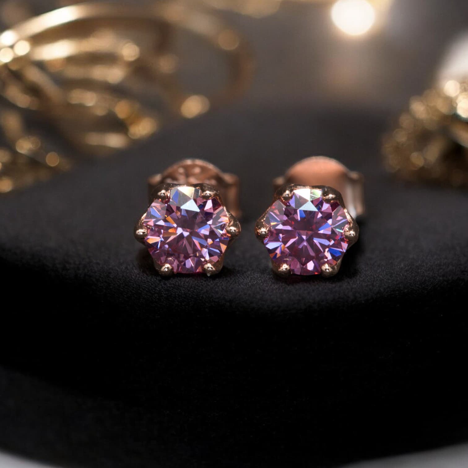 Kolczyki sztyfty z różowym moissanitem 0,5 karata srebro różowe złoto