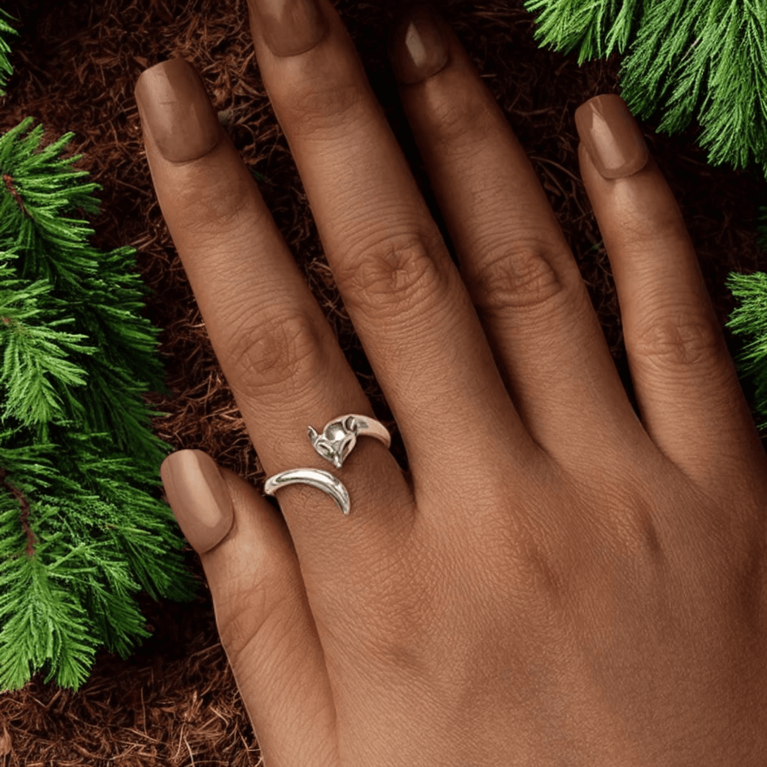 Pierścionek LIS srebro 929 regulowany zwierzęta lasu