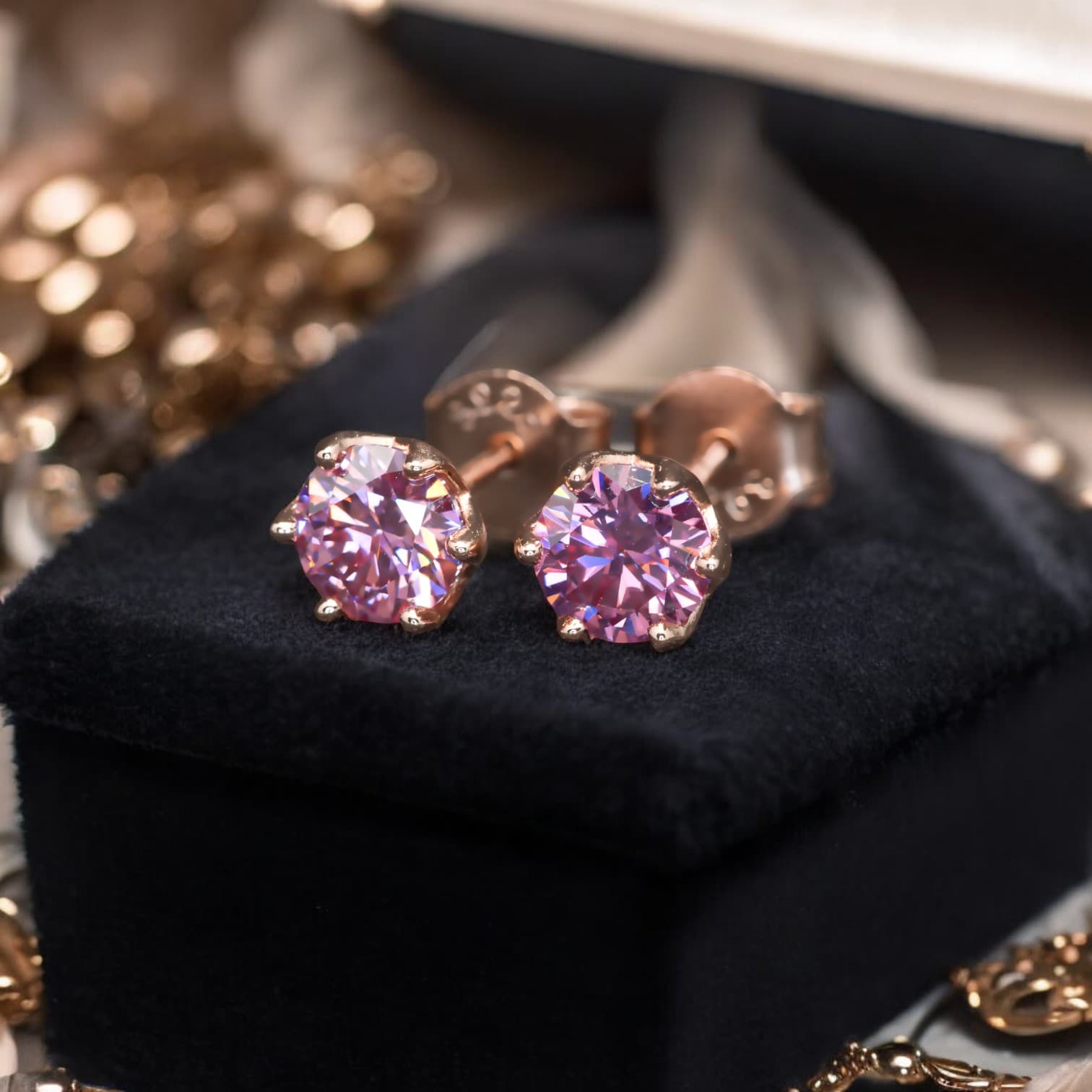 Kolczyki sztyfty z różowym moissanitem 0,5 karata srebro różowe złoto