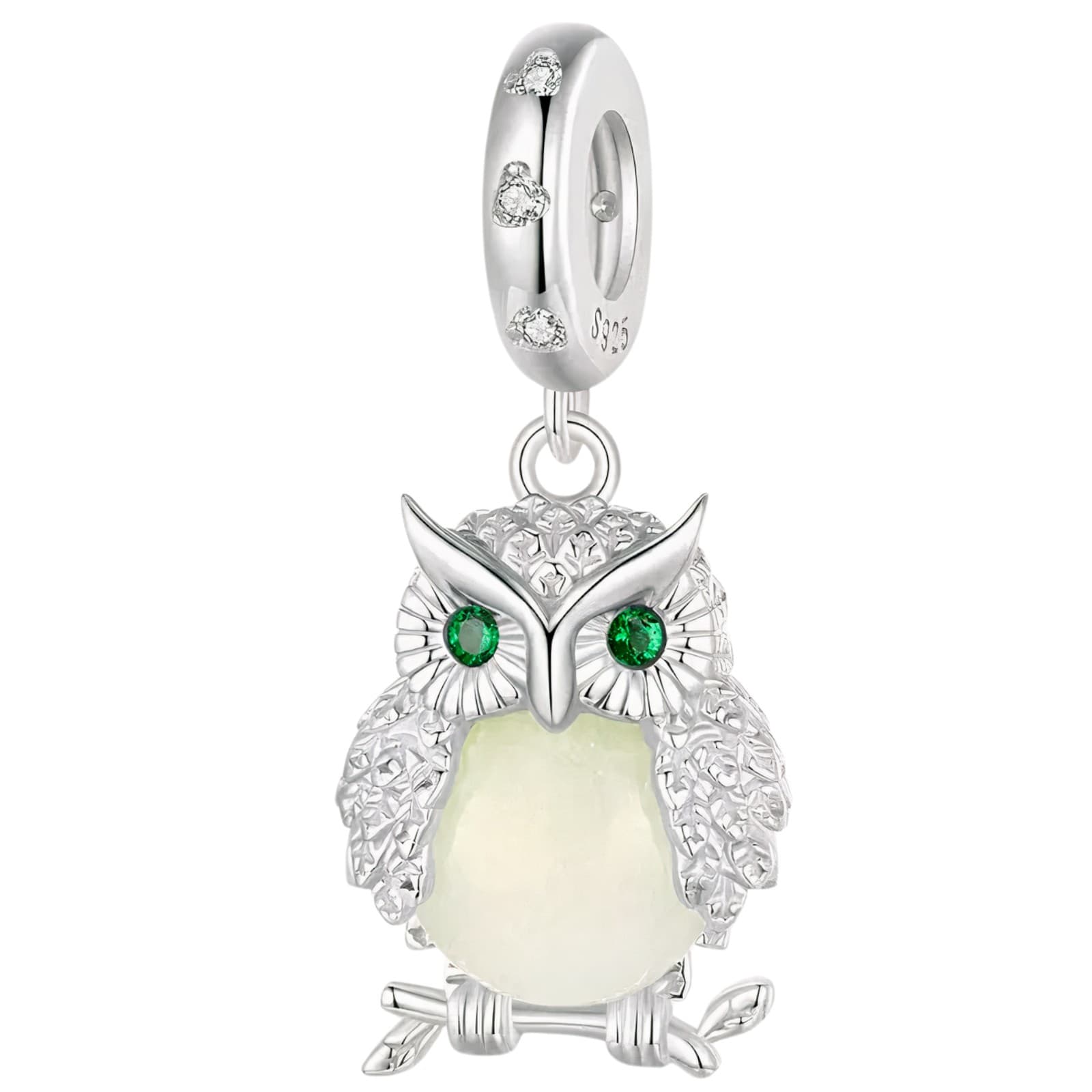 Charms zawieszka Świecąca Sowa srebro 925 luminescencyjna platyna