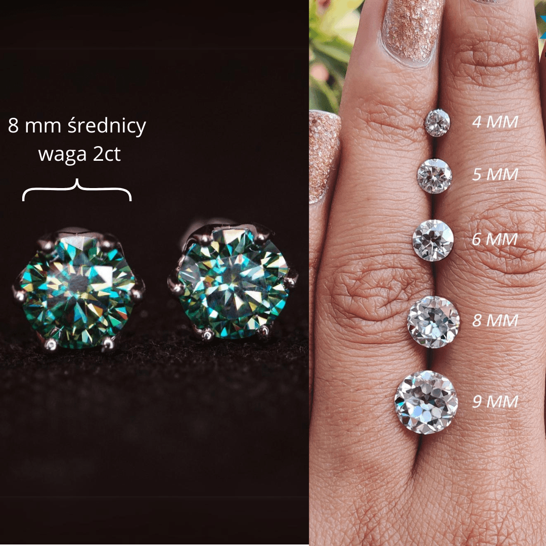 Kolczyki z diamentem Moissanite zielono niebieski Srebro 925 Moissanit