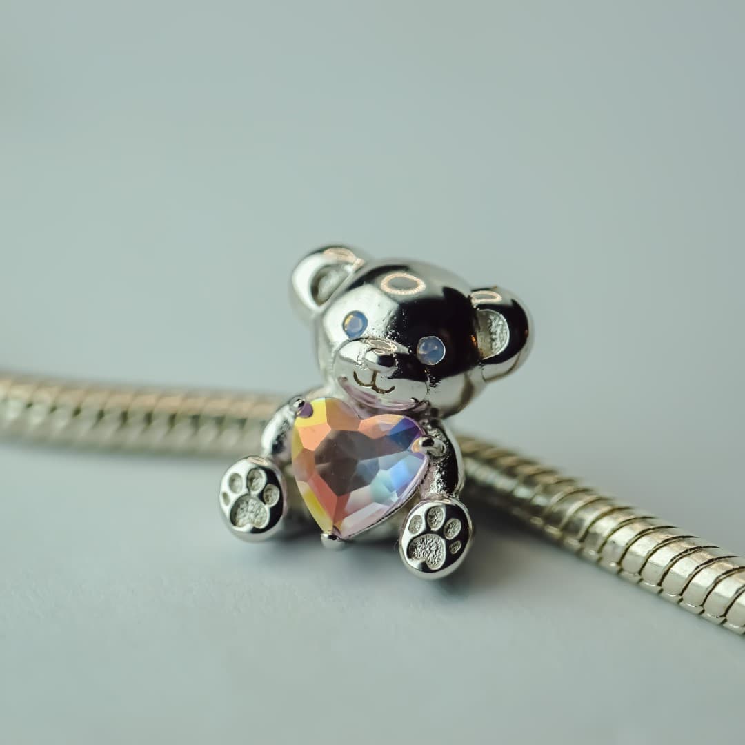 Charms Pluszowy Miś srebro 925 białe złoto zawieszka