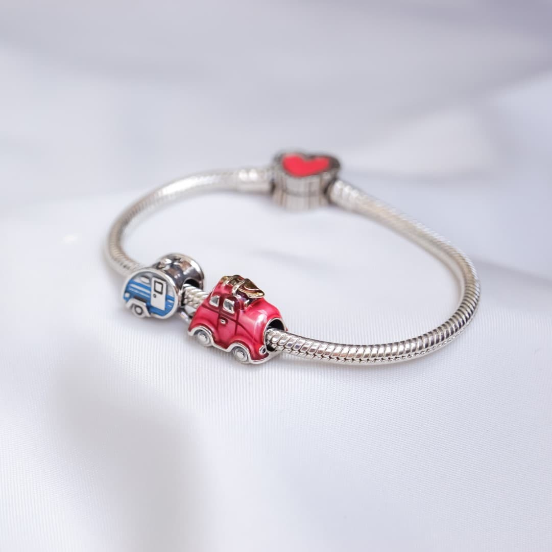 Podwójny Charms Wakacyjny samochód i przyczepa kempingowa Srebro 925