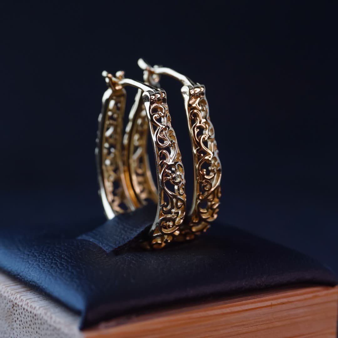 Kolczyki Vintage Winorośl srebro 925 pokryte 18 karatowym złotem Retro