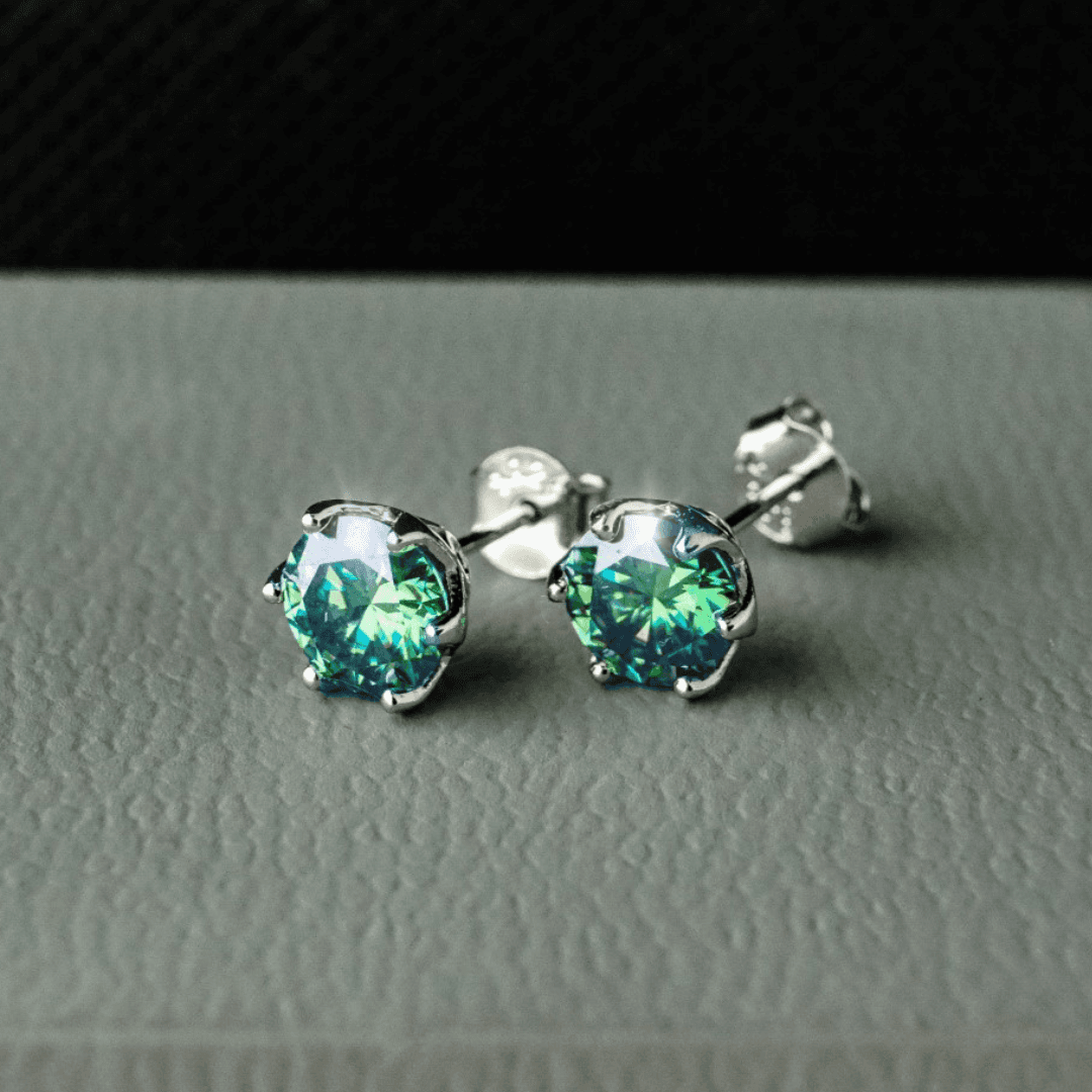 Kolczyki z diamentem Moissanite zielono niebieski Srebro 925 Moissanit
