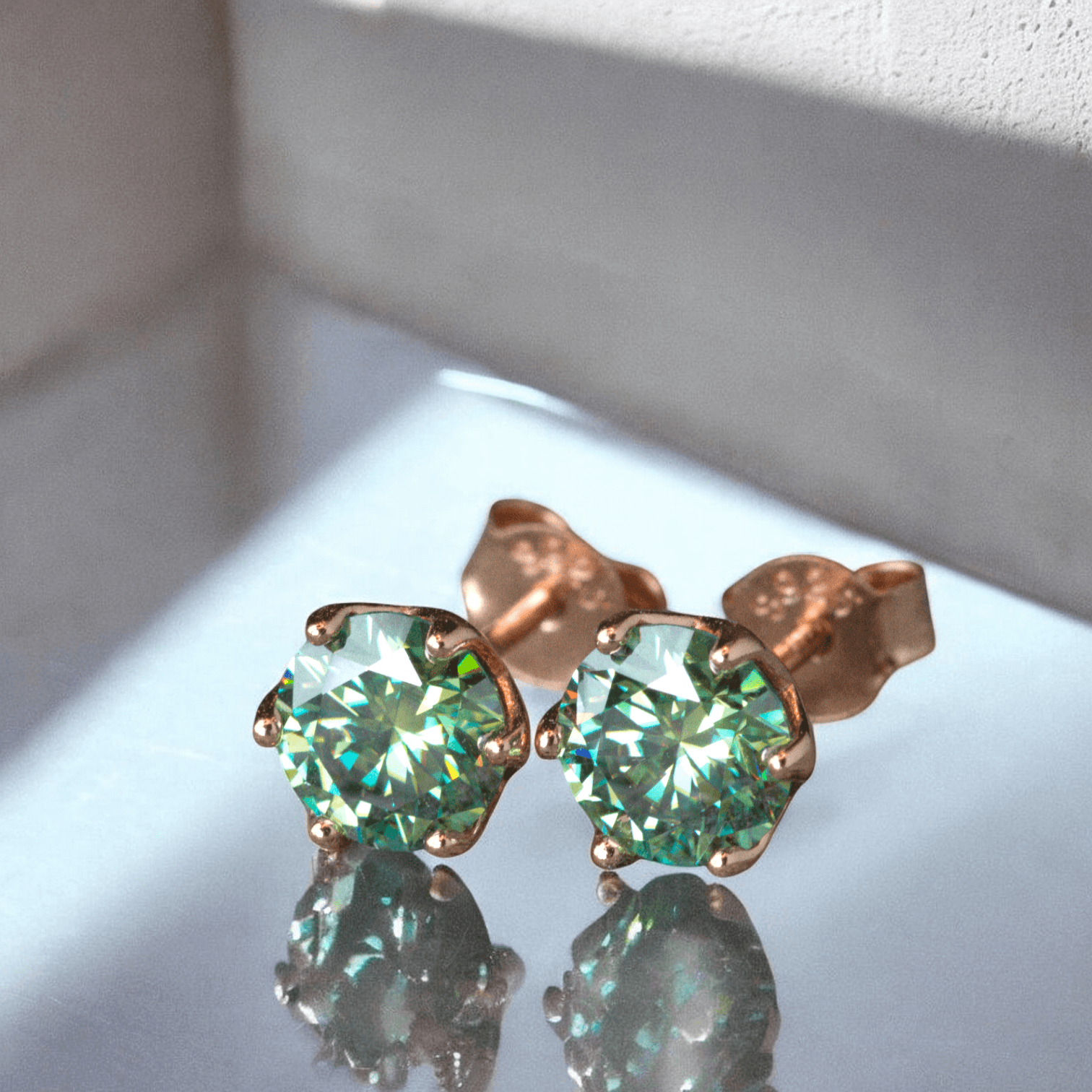 Kolczyki sztyfty z zielonym moissanitem 1 ct karat srebro różowe złoto