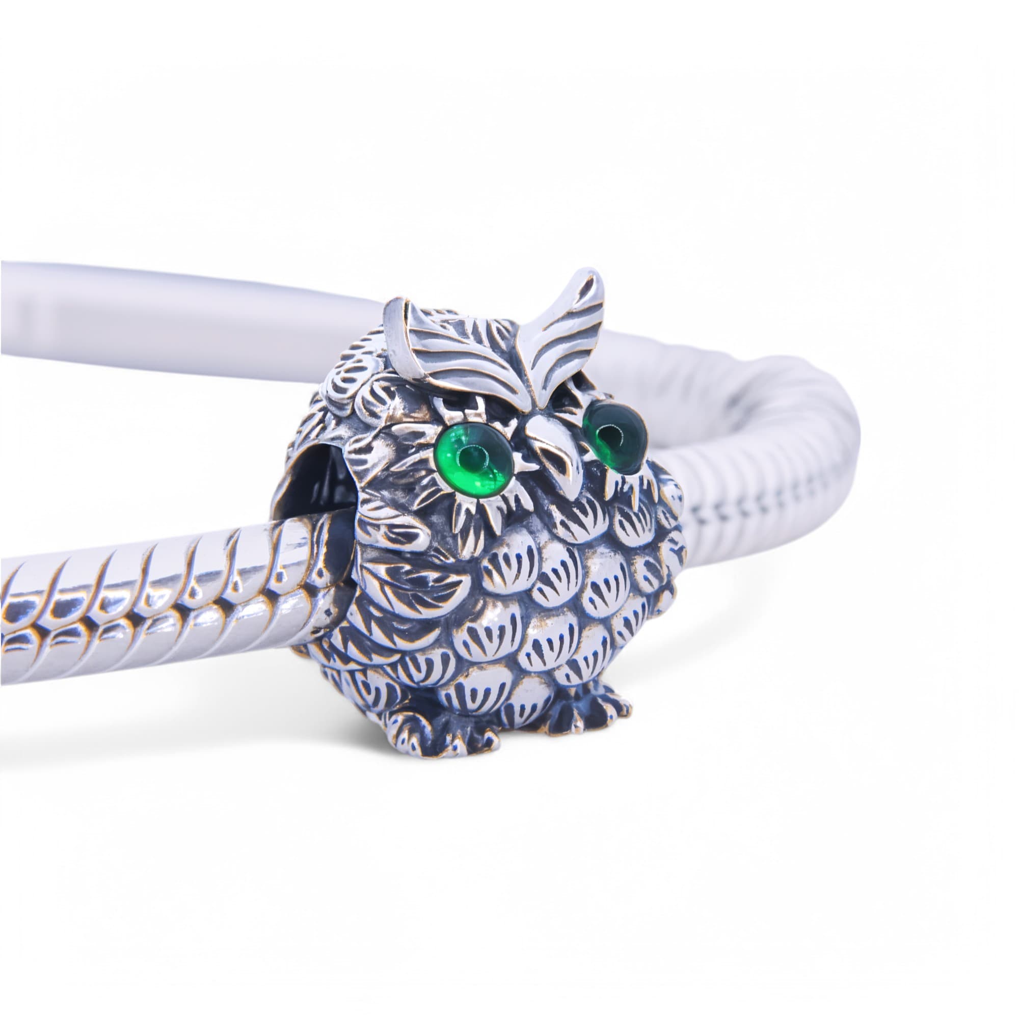 Charms zawieszka Sówka Puchacz srebro 925 opal zielony sowa