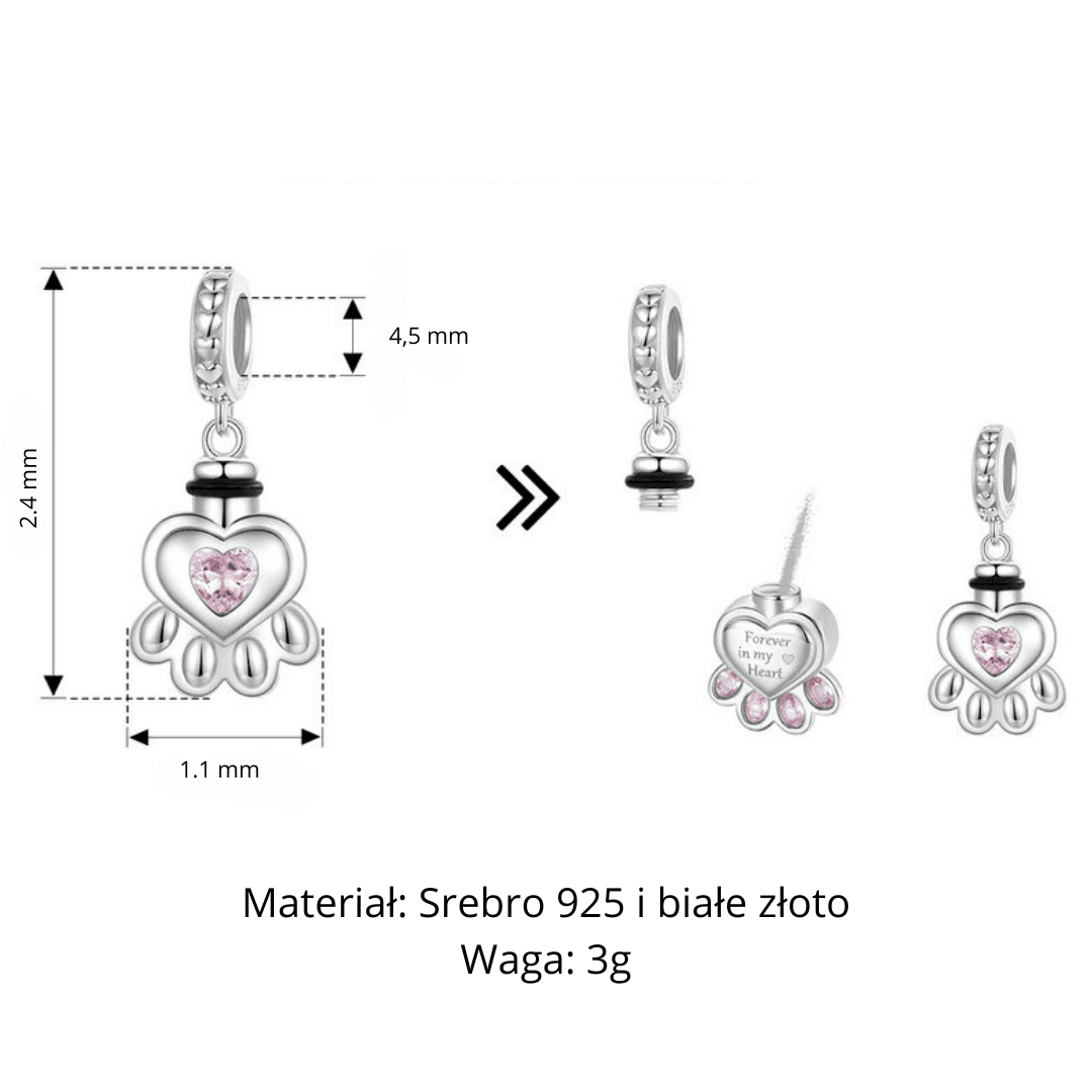 Charms Urna Pamiątkowa srebro  925, urna pamiątkowa dla zwierząt domowych