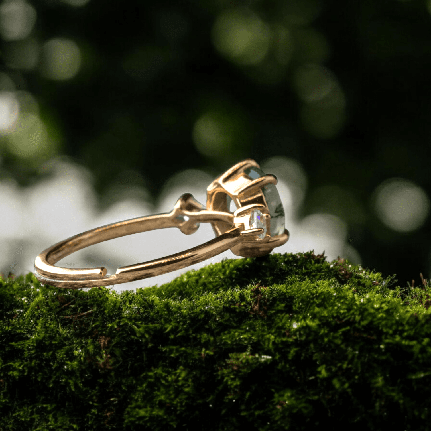 Pierścionek złoty AGAT MCHOWY srebro 925 zielony regulowany natura