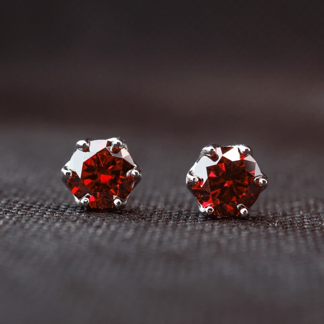 Kolczyki sztyft czerwone Rubin  Moissanit diament laboratoryjny diament