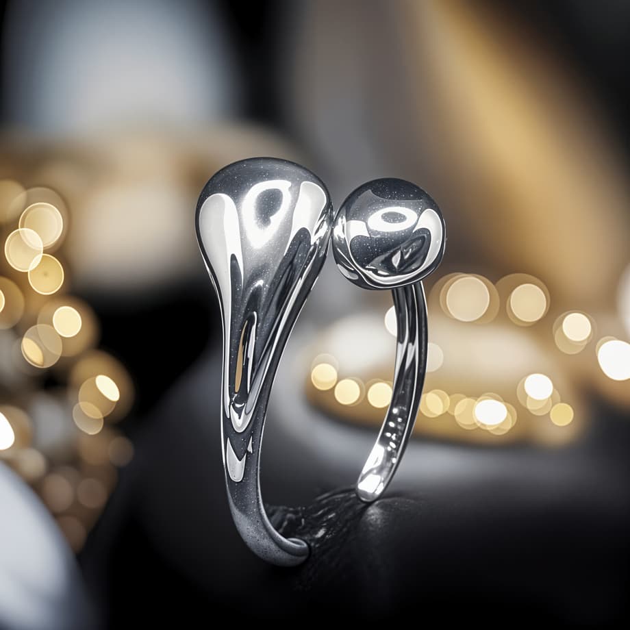 Pierścionek KROPLA WODY srebro 925 regulowany