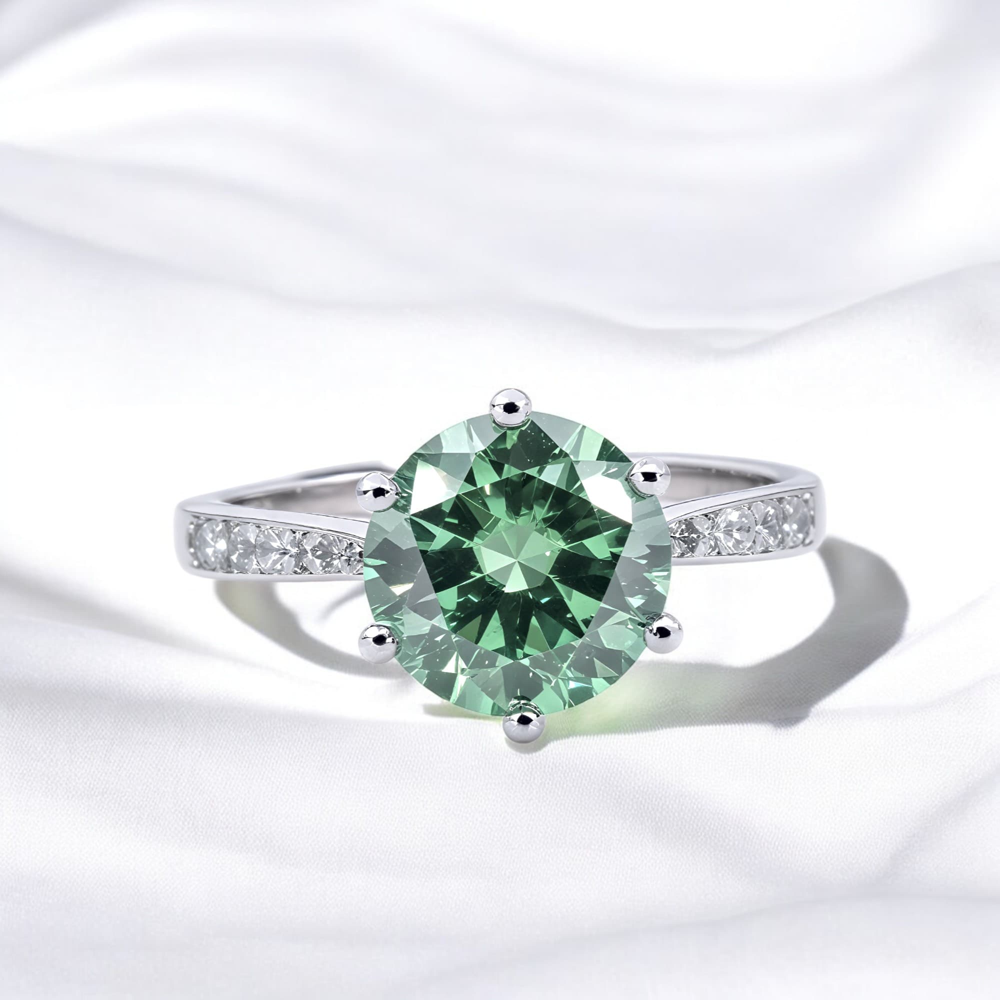 Pierścionek Moissanit 3 ct zielony duży kamień srebro 925 regulowany diament laboratoryjny